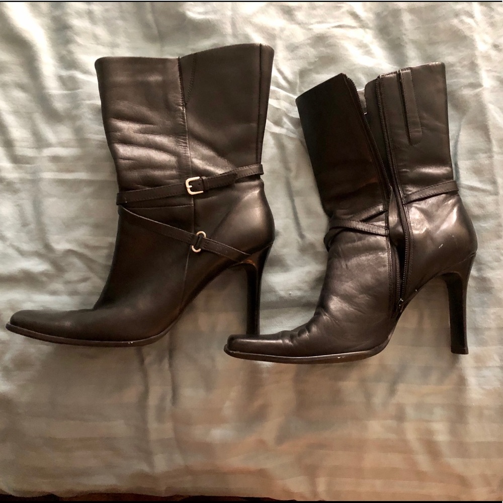 Black leather ankle boots